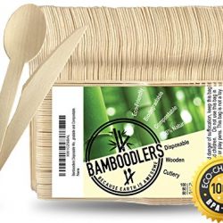 Disposable Wooden Cutlery set by Bamboodlers | 100% All-Natural, Eco-Friendly, Biodegradable, and Compostable - Because Earth is Awesome! Pack of 200- 6.5” utensils (100 forks, 50 spoons, 50 knives)