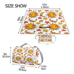 ALAZA Shy Sun Moon Picnic Blanket Foldable Picnic Pad Mat Portable for Camping Hiking Travel Indoor Outdoor Use 57”x59”