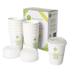 Repurpose 100% Compostable Plant-Based Insulated Hot Cup and Lid Set, 12 ounce, 12 count (Pack of 12)