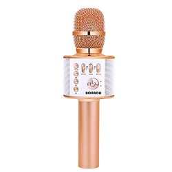 BONAOK 2200mAh Karaoke Mic Wireless Bluetooth Rose Golden Microphone Speaker Machine for Android/iPhone/iPad/Sony/PC or All Smartphone