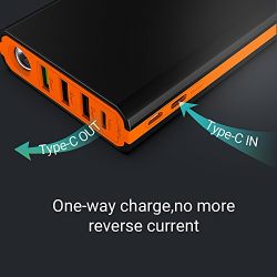 EasyAcc 20000 mAh USB C Power Bank, QC 3.0 Quick Charge Portable Charger, MegaCharge D20 External Battery Pack with 5A Dual Input, 6A 4-Port Output- Black & Orange