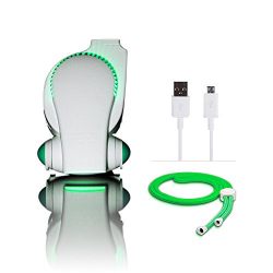 Portable Baby Stroller Fan with LED Lights - Cool on the Go Clip On Fan - Versatile Hands-free Personal Cooling Device / Compact USB Fan - Bladeless Desk Fan White/ Green