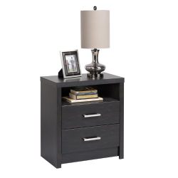 Prepac District Tall 2 Drawer Nightstand, Washed Black