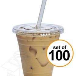 COMFY PACKAGE 100 Sets 12 oz. Plastic CRYSTAL CLEAR Cups with Flat Lids for Cold Drinks, Iced Coffee, Bubble Boba, Tea, Smoothie etc.
