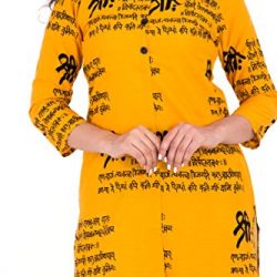 BrightJet Designer Yellow Cotton Frontslit Women Fashion Kurti A-line Kurta Top Tunic with Rayon Solid Beige Plazzo Set Party Dress Casual (M)