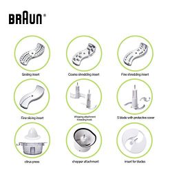 Braun 12 Cup Food Processor Ultra Quiet Powerful motor, includes 7 Attachment Blades + Chopper and Citrus Juicer , Made in Europe with German Engineering