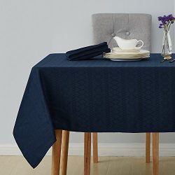 Deconovo Decorative Jacquard Square Tablecloth Wrinkle and Water Resistant Spill-Proof Tablecloths with Diamond Patterns for Outdoor Picnic 60 x 60 inch Navy Blue