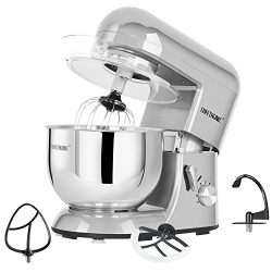 CHEFTRONIC Stand Mixer 650W/120V Tilt-Head Electric kitchen Mixer with 5.5QT Stainless Bowl, Wire whip, Dough hook, Flat beater, Flex edge beater splash guard