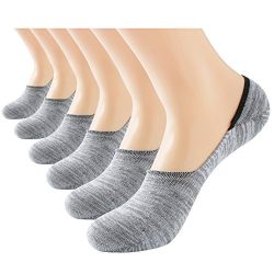 Areke Men's Low Cut No Show Socks Non Slip, Thin Cotton invisible Boat Liner Casual Sox Color Dark Grey-White 6Pack Size US Shoe Size 6-11