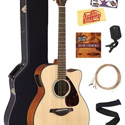 Yamaha Small Body Acoustic-Electric Guitar Bundle with Hard Case, Tuner, Strap, Instructional DVD, Strings, Picks, and Polishing Cloth - Natural