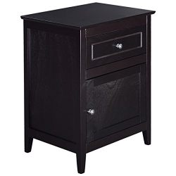 Giantex End Table Night Stand With Drawer Door Storage Cabinet For Living Bedroom, Espresso