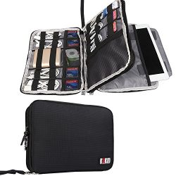 BUBM Double Layer Electronics Organizer/Travel Gadget Bag For Cables,Memory Cards,Flash Hard Drive and More,Fit For iPad Or Tablet(Up To 9.7")--Large, Black