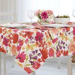 Elrene Home Fashions Vinyl Tablecloth with Polyester Flannel Backing Floral Gardens Easy Care Spillproof, 60"X120"