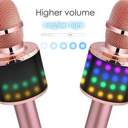 BONAOK Wireless Bluetooth Karaoke Microphone in Multi-color LED Lights, 4 in 1 Portable Handheld Home Party Karaoke Speaker Machine for Android/iPhone/iPad/Sony/PC or All Smartphone(Rose Golden)