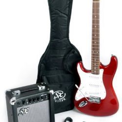 SX RST 3/4 LH CAR Red Left Handed Short Scale Guitar Package with Amp, Carry Bag and Instructional DVD