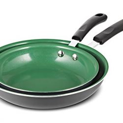 [2018 Version] Chef's Star Frying Pan Non stick Ceramic Omelette Cooking Set - Even Heat Saute Pan/Skillet Set - Supreme Frying Pans 10" and 8" inch Cookware Set - Green