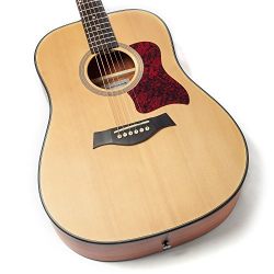 Dreadnought Acoustic Guitar SOLID Top Series by Hola! Music (Model HG-41STM), Full Size 41 Inch - SOLID Spruce Top, Mahogany Back and Sides - D'Addario EXP16 Steel Strings and Guitar Strap Included