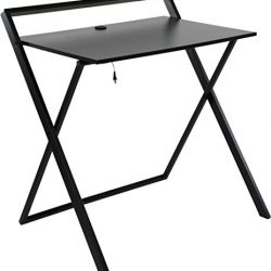 OneSpace Basics No Assembly Folding Desk with Dual USB Charger, Dark Brown/Black