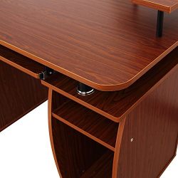 HomCom Home Office/Dorm Room Computer Desk with Keyboard Tray - Brown