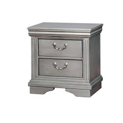 HOMES: Inside + Out IDF-7199N Furniture of America Archer Transitional Nightstand, Silver Grey