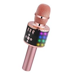 BONAOK Wireless Bluetooth Karaoke Microphone in Multi-color LED Lights, 4 in 1 Portable Handheld Home Party Karaoke Speaker Machine for Android/iPhone/iPad/Sony/PC or All Smartphone(Rose Golden)