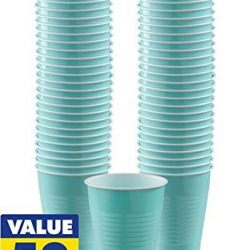 Amscan (AMSDD) Reusable Plastic Cups Big Bundle Party Tableware, Robin's-egg Blue, 16oz, Pack of 50
