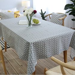 ColorBird Geometric Series Tablecloth Arrow Pattern Cotton Linen Dust-proof Table Cover for Kitchen Dinning Tabletop Linen Decor (Rectangle/Oblong, 55 x 102 Inch, Grey)