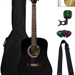 Fender FA-100 Dreadnought Acoustic Guitar - Black Bundle with Gig Bag, Tuner, Strings, Strap, and Picks