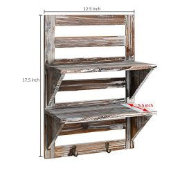 MyGift Rustic Wood Wall Mounted Organizer Shelves w/2 Hooks, 2-Tier Storage Rack, Brown