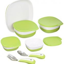 4moms high chair magnetic plate, bowls and utensils feeding set - dishwasher safe