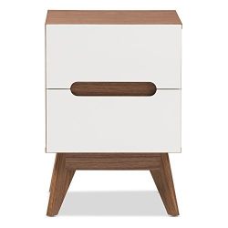 Baxton Studio -Amz Helene Mid-Century Modern Wood 3-Drawer Storage Nightstand, White/Walnut Brown