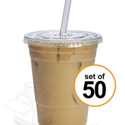 Comfy Package 16 oz. Crystal Clear Plastic Cups With Flat Lids [50 Sets]