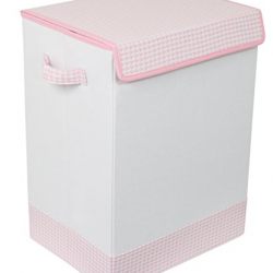 BirdRock Home Baby Clothes Hamper with Lid | Folding Cloth Hamper with Handles | Dirty Clothes Sorter Bin | Easy Storage | Collapsible | Pink and White