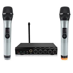 ARCHEER Bluetooth Wireless Microphone System VHF Dual Chanel Handheld Micorphone Mini Portable Singing Mixer Karaoke Machine for Outdoor Wedding, Conference, Home KTV, Evening Party, Speech