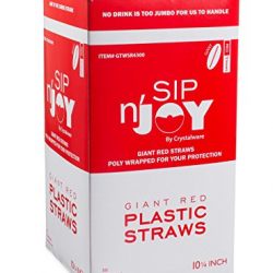 Crystalware Plastic Giant (Jumbo) Straws Individually Paper Wrapped 10-1/4 Inches 300 Per Box, Red