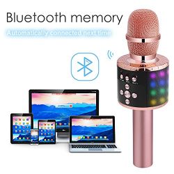 BONAOK Wireless Bluetooth Karaoke Microphone in Multi-color LED Lights, 4 in 1 Portable Handheld Home Party Karaoke Speaker Machine for Android/iPhone/iPad/Sony/PC or All Smartphone(Rose Golden)