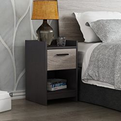 Homestar Central Park Night Stand, 1 Drawer Nightstand, Java Brown and Sonoma