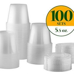 5.5 oz. Plastic Disposable Portion Cups With Lids [100 Sets] Souffle Cups, Condiment Cups