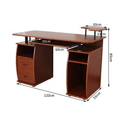 HomCom Home Office/Dorm Room Computer Desk with Keyboard Tray - Brown