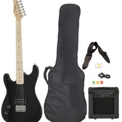 Davison Guitars Full Size Black Electric Guitar with Amp, Case and Accessories Pack Beginner Starter Package Left Right Handed