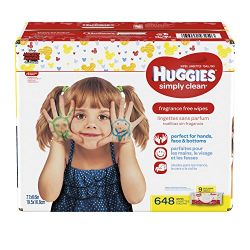 HUGGIES Simply Clean Fragrance Free Baby Wipes, Pack of 9 Soft Packs (72 Wipes per Pack, 648 Count Total), Alcohol and Paraben Free