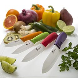 ON SALE Chef Made Easy Ceramic Knife Set 9 Piece - Kitchen Knives with Case (Knife Sheaths) - Add to Collection of Cutlery Kitchen Utensils - Use As Bread, Vegetable and Chef Knife - (Multi-Color Set)