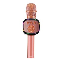 BONAOK Updated Wireless Bluetooth Karaoke Microphone with Dual Sing, LED Lights, Portable Handheld Mic Speaker Machine for iPhone/Android/All Smartphones, Outdoor, Birthday, Home, Party (Rose Gold)