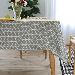 ColorBird Geometric Series Tablecloth Arrow Pattern Cotton Linen Dust-proof Table Cover for Kitchen Dinning Tabletop Linen Decor (Rectangle/Oblong, 55 x 102 Inch, Grey)