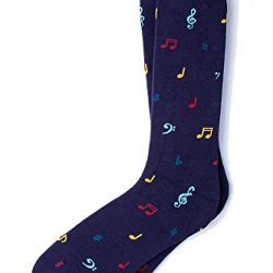 Men's Hipster Designer Music To My Toes Musical Notes Crew Dress Socks (Navy Blue)