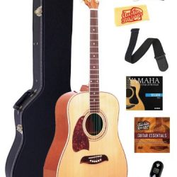 Oscar Schmidt OG2 Left-Handed Dreadnought Acoustic Guitar Bundle with Hardshell Case, Tuner, Strap, Strings, Picks, and Polishing Cloth - Natural