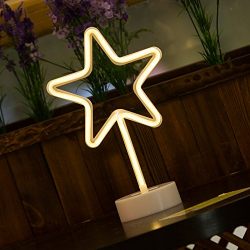 DELICORE Star Neon Signs, LED Neon Light Sign with Holder Base For Home Party Birthday Bedroom Bedside Table Decoration Children Kids Gifts (Star with holder)
