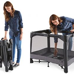 4moms breeze plus portable playard with removable bassinet and changing station - easy one push open, one pull close