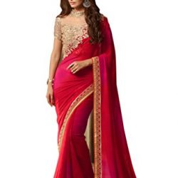 Aarah Women's Wedding And Party Wear New Collection Saree Free Size Red
