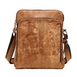 BAIGIO Leather Crossbody Handbag Messenger Bag Satchel Shoulder Bags for Men/Women (Brown)